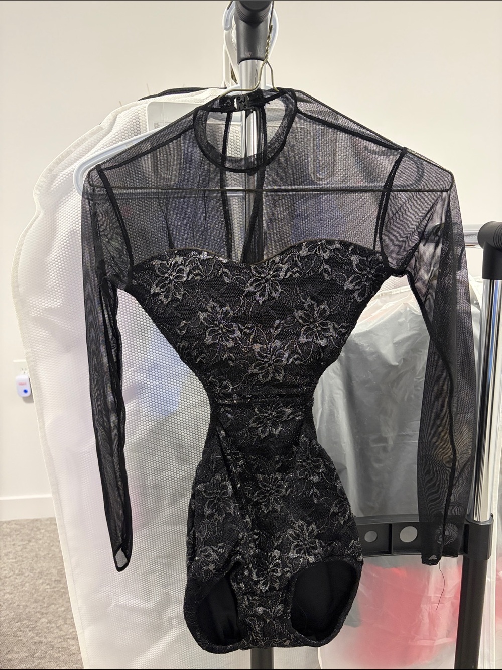Black Lace Sheer Long-Sleeve Bodysuit